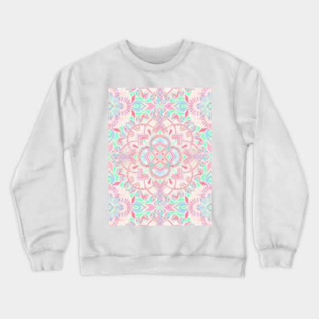 Mint and Blush Pink Painted Mandala Crewneck Sweatshirt by micklyn